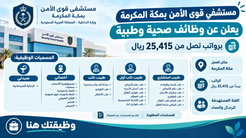 وظائف مستشفى قوى الأمن بمكة المكرمة