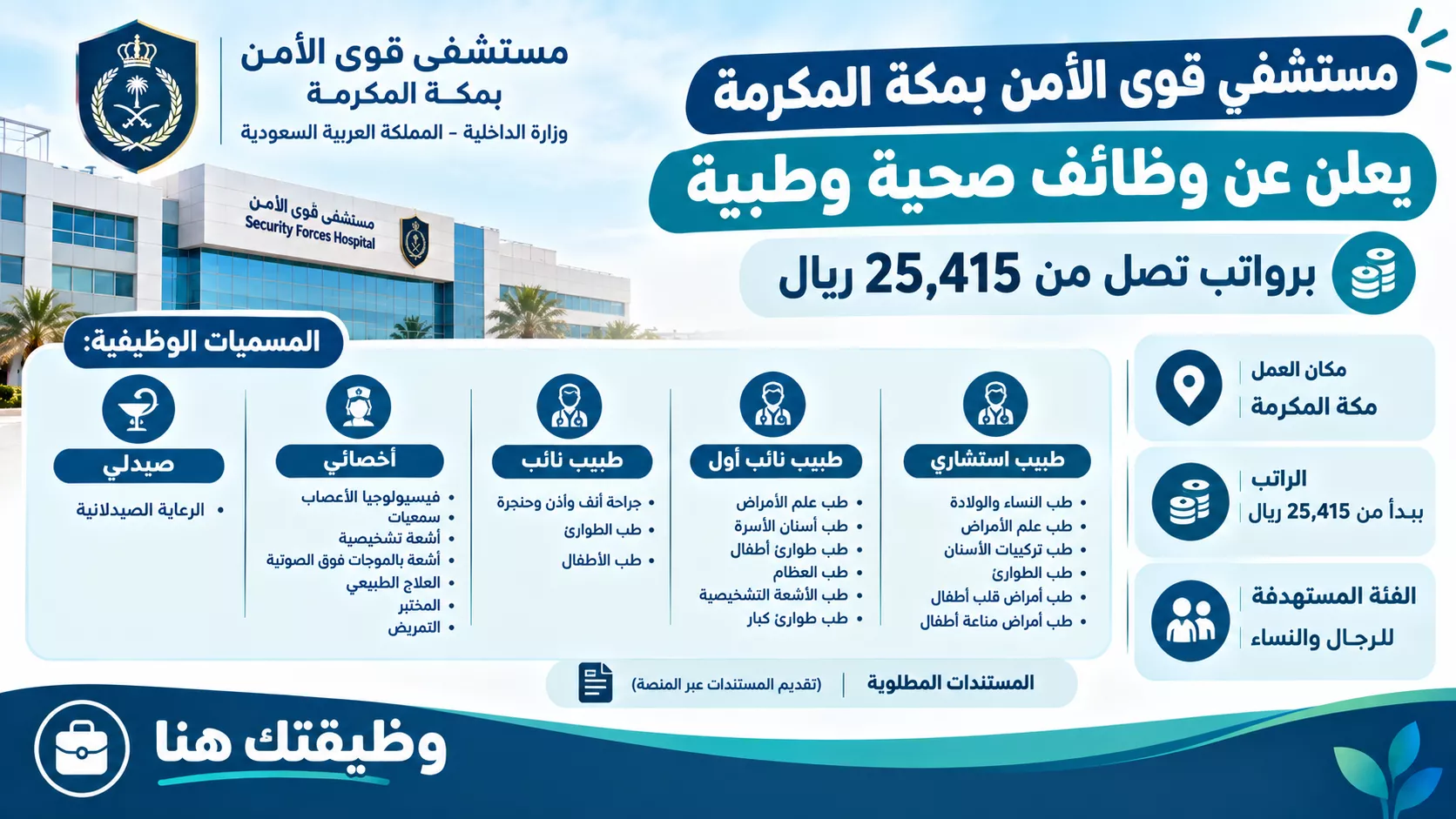 وظائف مستشفى قوى الأمن بمكة المكرمة