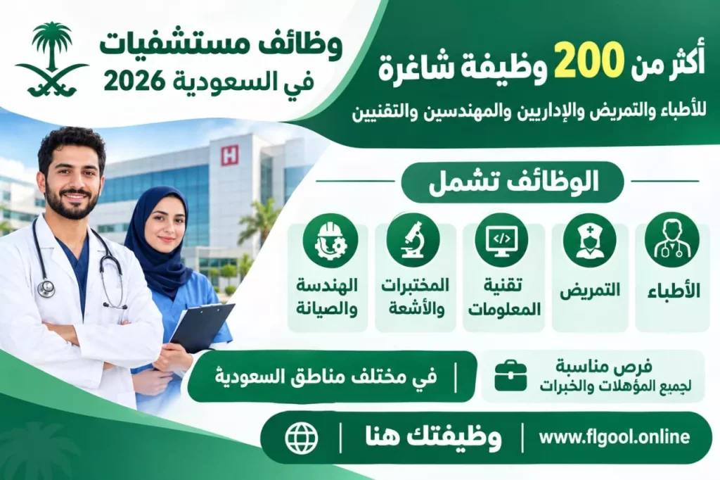 وظائف مستشفيات في السعودية أكثر من 200 وظيفة طبية وإدارية وتمريض 2026