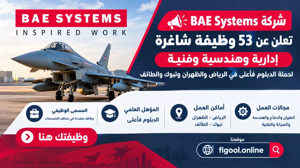 إعلان وظائف شركة BAE Systems لحملة الدبلوم والبكالوريوس في السعودية