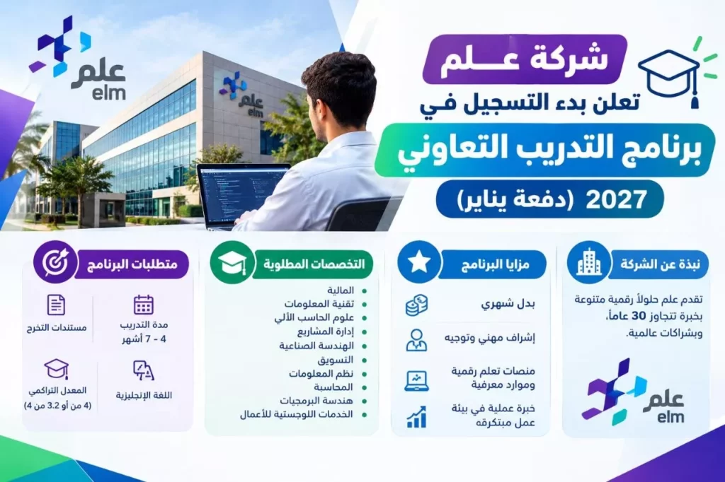 برنامج التدريب التعاوني شركة علم دفعة يناير 2027 ببدل شهري