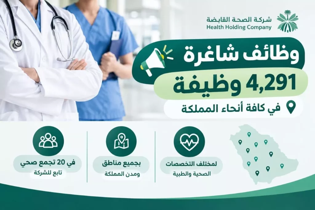 وظائف شركة الصحة القابضة 4291 وظيفة صحية وطبية وتمريض عبر 20 تجمعا صحيا 2026