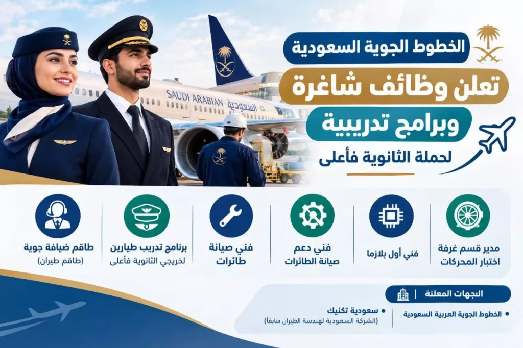 وظائف الخطوط الجوية السعودية وسعودية تكنيك تدريب طيارين وضيافة وصيانة طائرات 2026