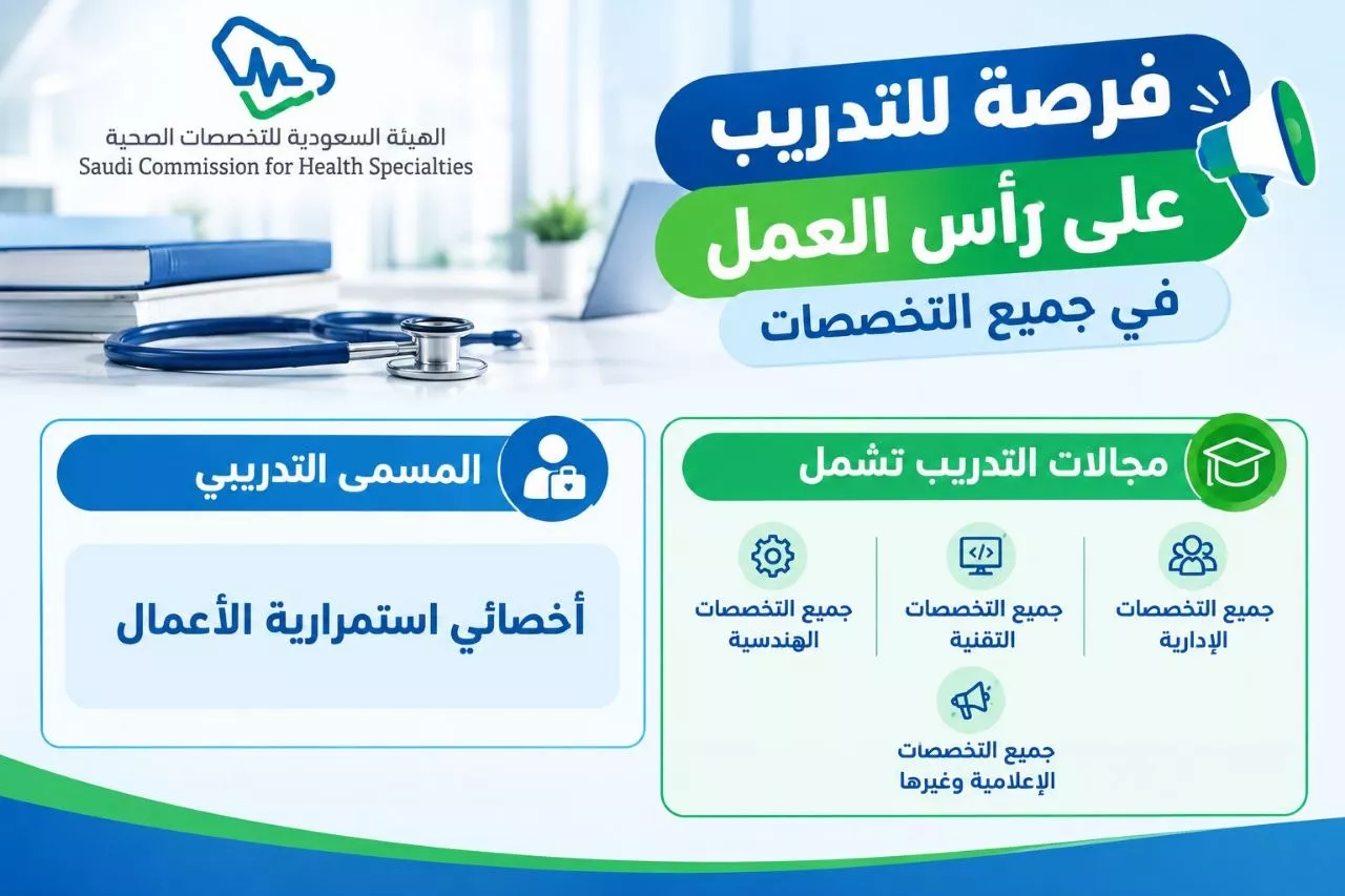 فرصة تدريب تمهير في الهيئة السعودية للتخصصات الصحية أخصائي استمرارية الأعمال 2026