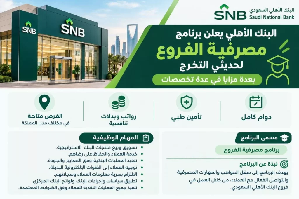 برنامج مصرفية الفروع لحديثي التخرج في البنك الأهلي السعودي 2026